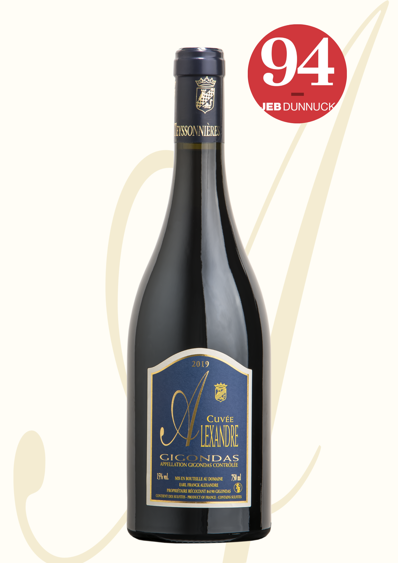 Bouteille Gigondas Cuv&eacute;e Alexandre 2023 - Domaine les Teyssonni&egrave;res, not&eacute;e 94/100 par Jeb Dunnuck.