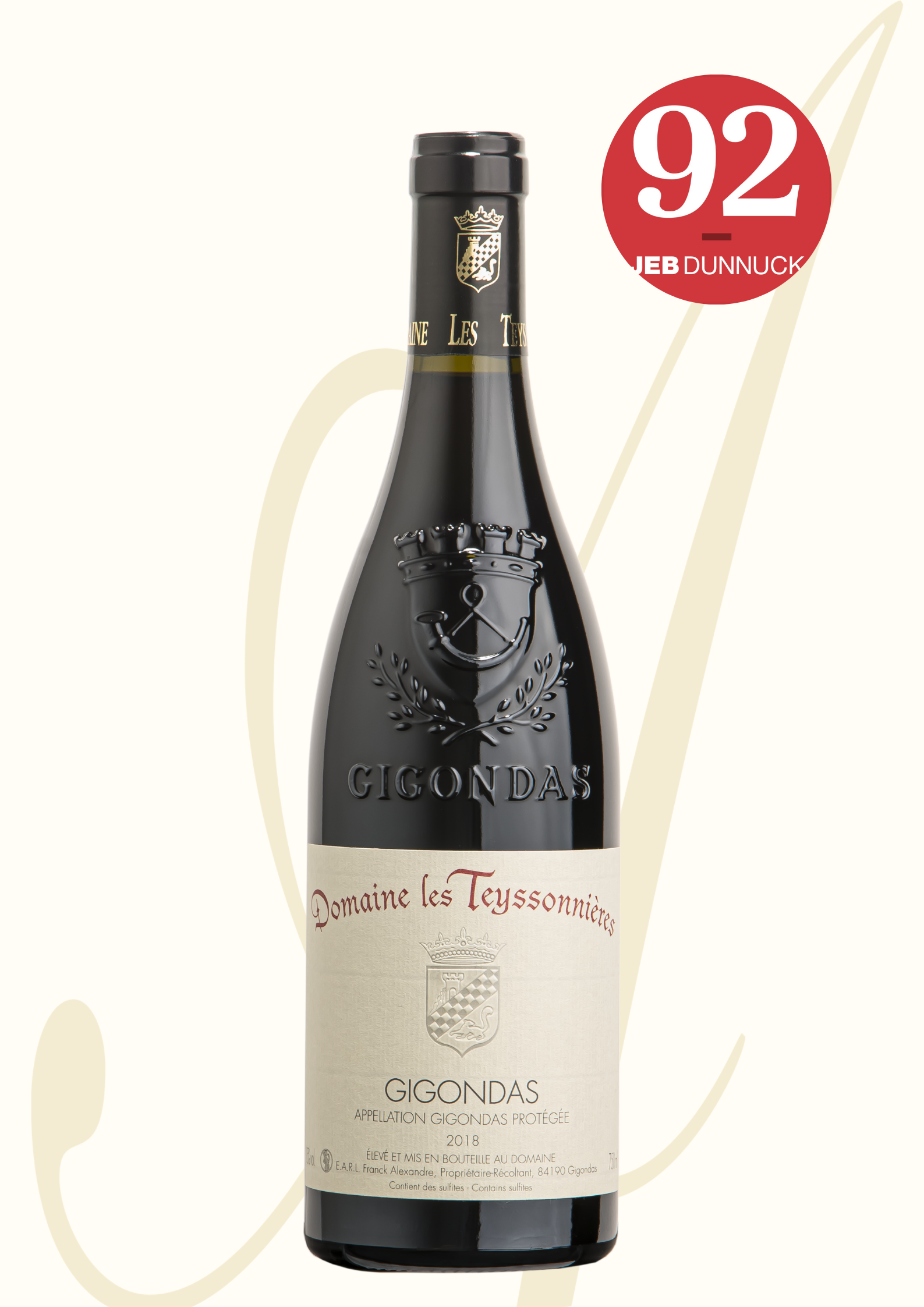 Bouteille Gigondas Rouge 2023 - Domaine les Teyssonni&egrave;res, not&eacute;e 92/100 par Jeb Dunnuck.